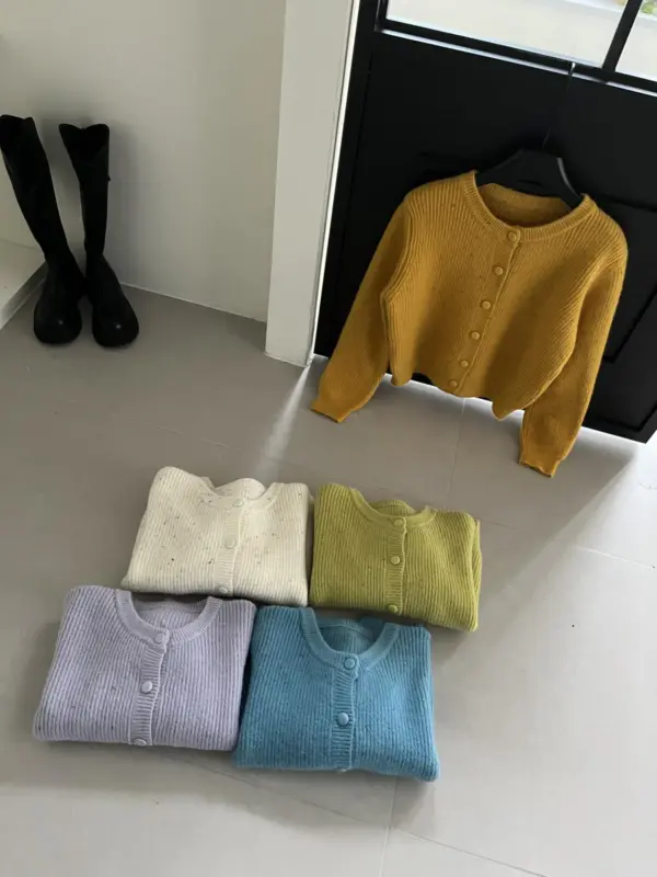 溫柔氣質多色獨特點點彩點開衫保暖毛衣