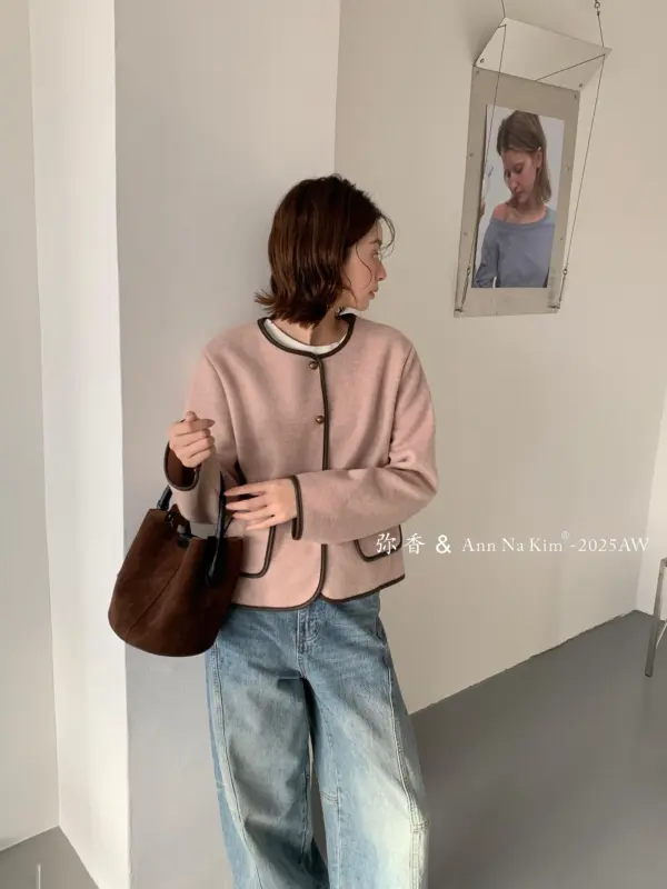 韓系撞色皮條簡約氛圍感時尚雙面尼短外套