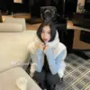 秋冬甜美百搭羊羔毛連帽馬甲短外套