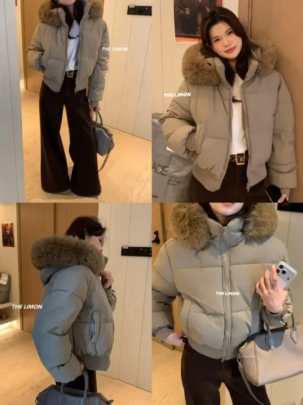 大毛領毛短款顯高麵包服保暖棉服外套(配可拆人造毛毛領)