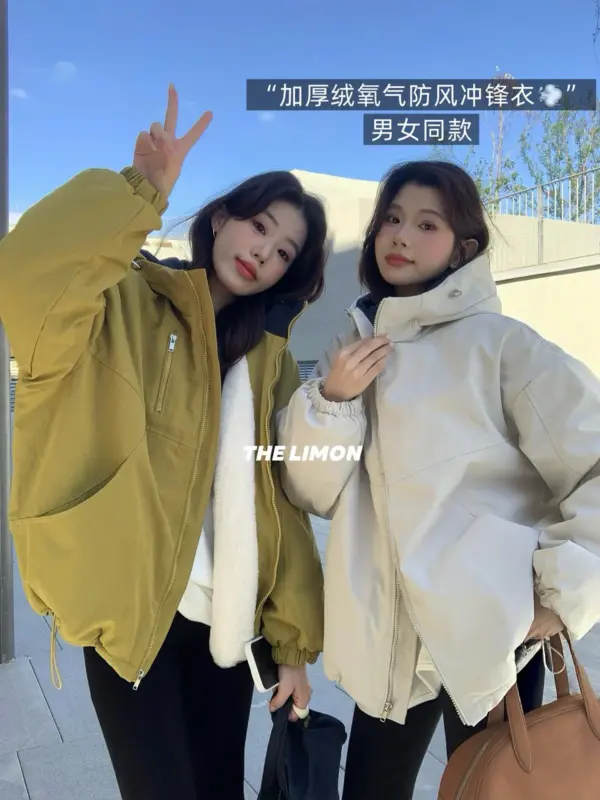 韓國加厚加絨甜酷衝鋒衣短外套