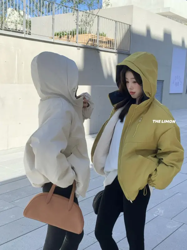 韓國加厚加絨甜酷衝鋒衣短外套