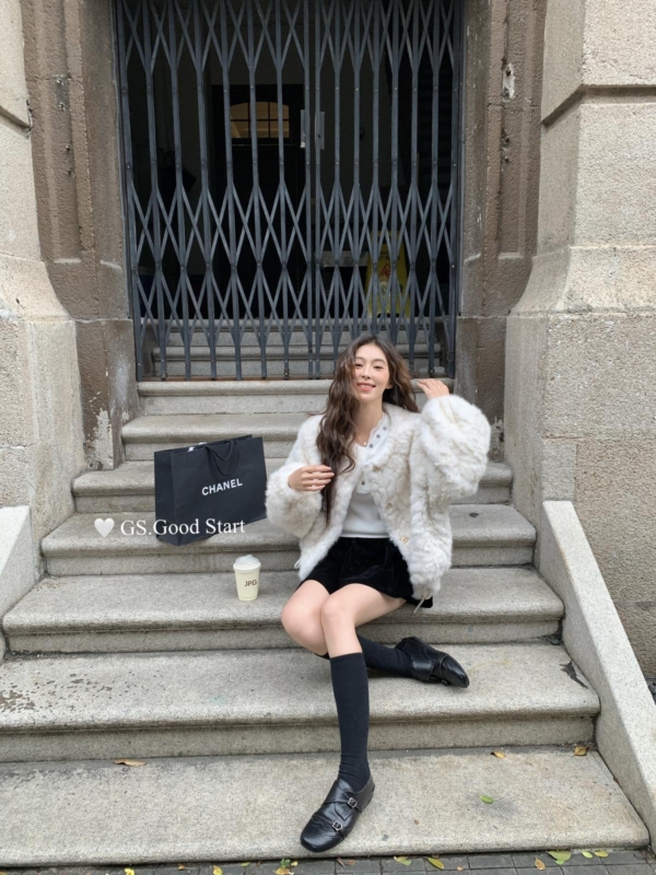 冬季復古法千金感毛毛短款環保皮短外套