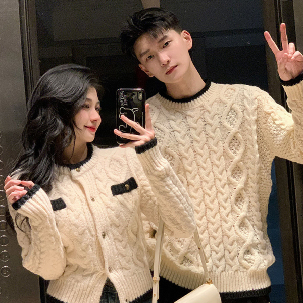 情侶裝氣質小清新短款開衫毛衣