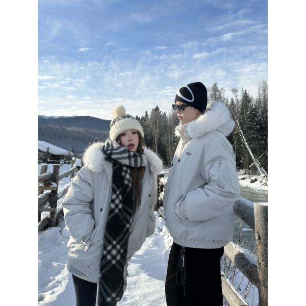 冬季情侶裝大毛領男女休閒連帽外套