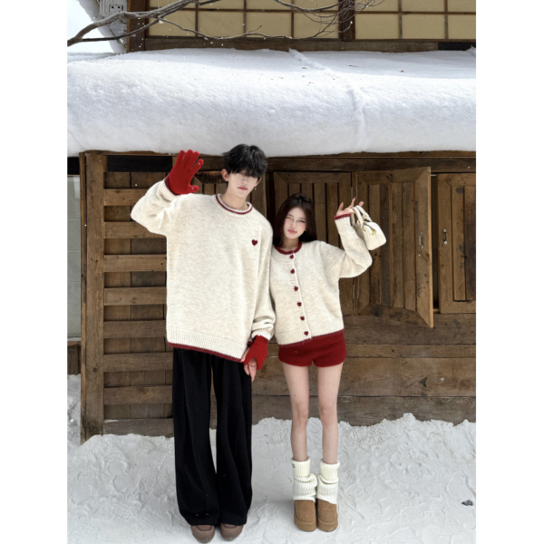 情侶裝愛心加厚針織開衫毛衣