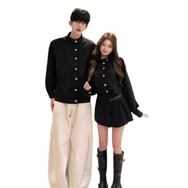 長袖千風情侶裝收腰連衣裙男襯衫