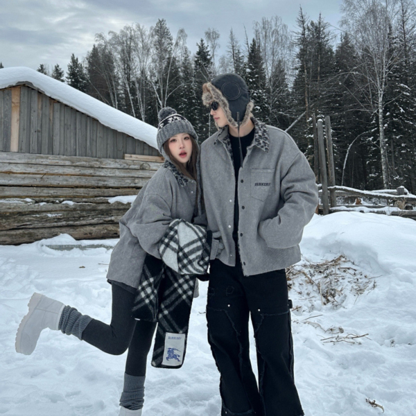 情侶装豹紋加棉兩面穿外套