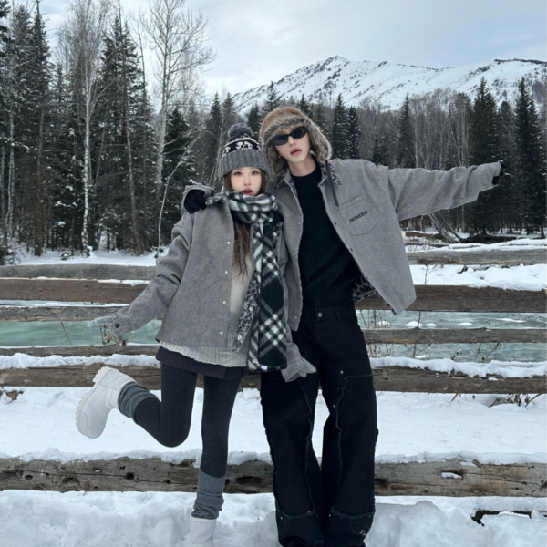 情侶装豹紋加棉兩面穿外套