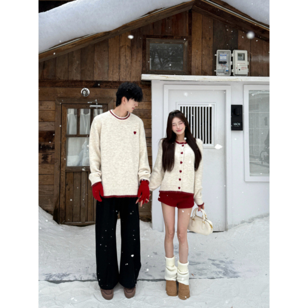 情侶裝愛心加厚針織開衫毛衣
