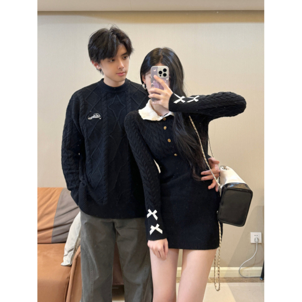 情侶装秋冬装加厚毛衣連身裙針織衫