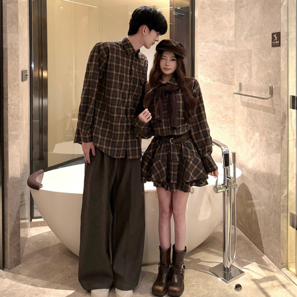 情侶格子復古襯衫套裝
