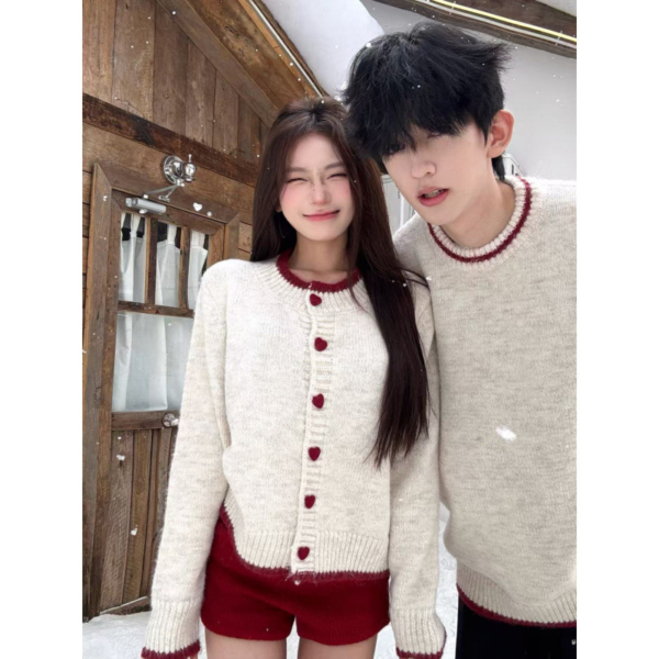 情侶裝愛心加厚針織開衫毛衣