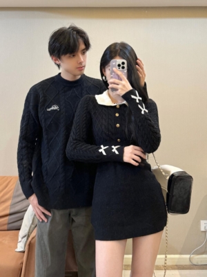 情侶装秋冬装加厚毛衣連身裙針織衫