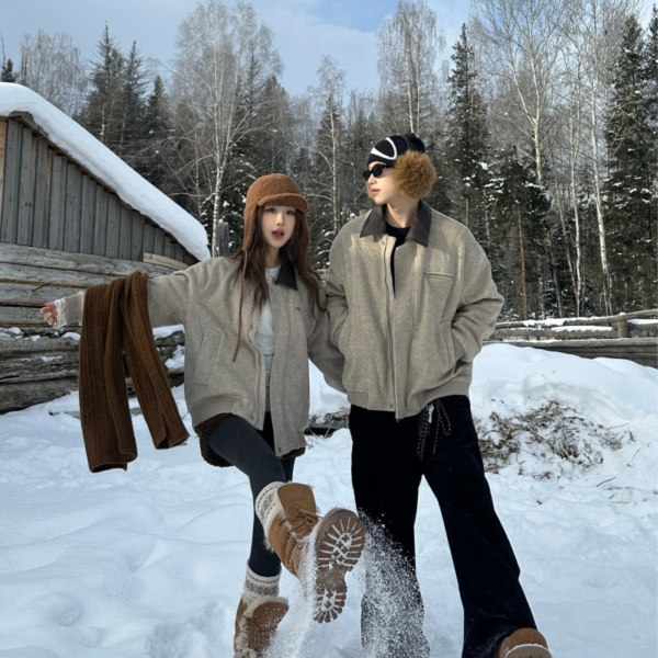 情侶装休閒大尺碼毛呢加棉外套