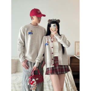 情侶裝圓領開衫針織毛衣