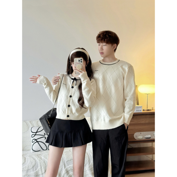 情侶裝小香風蝴蝶結毛針織上衣