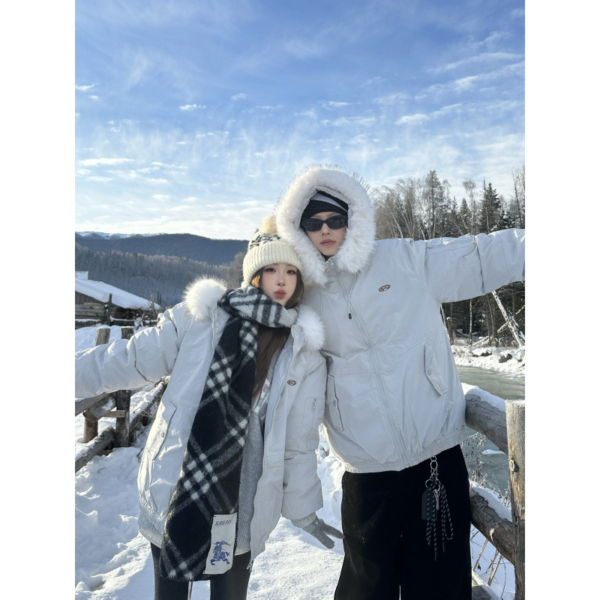 冬季情侶裝大毛領男女休閒連帽外套