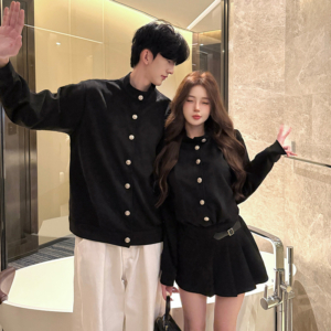 長袖千風情侶裝收腰連衣裙男襯衫